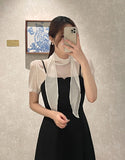 Ruzen Pearl Tie Short Sleeve Blouse