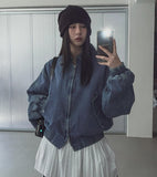 Kanto incision denim two-way quilted flight jumper