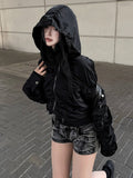 Black Crop Shirring Windbreaker