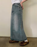 Coran washed denim long skirt