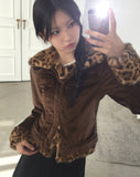 Rotel Leopard Hopi Fur Contrast Corduroy Jacket