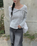 Vida button open neck ribbed knit
