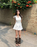 Rib Unbalanced Button Sheer Blouse