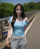 Danley Lip Neck One-Shoulder Raglan Short Sleeve T-Shirt
