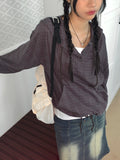Turi Season Check String Long Sleeve Hood T-shirt