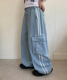 [unisex] Senju banding track wide denim cargo pants