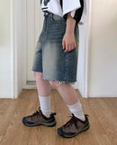 Kayachi Damage Washing Bermuda Denim Pants