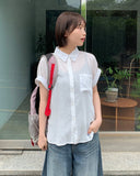 Shanko see-through roll-up nylon short-sleeved shirt