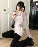 Heming slit hole strap layered one piece top