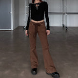 y2k Ribbon Belted Bootcut Cargo Pants
