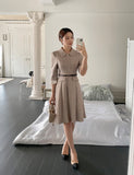 Syubel Collar Flared One Piece (Belt set)