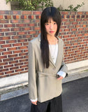 [Belt SET] Vichy Lapel Collar Overfit Blazer Jacket