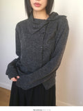 Inz diagonal button turtleneck collar cardigan