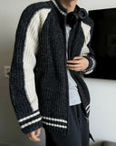 Color Matching Knit Varsity Zip-Up