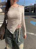 UN One-Off Shirring Unbalanced Knit T-shirt