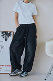 Washed Balloon Cargo Denim Pants
