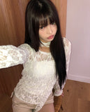[Muffler Set] Diven Flower See-through Lace Blouse Set