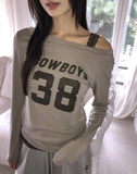 Nell Number Print One Off-Shoulder Long-Sleeve T-Shirt