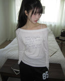 Dokken Lettering See-through Off-shoulder Long Sleeve T-shirt