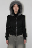 (Lining brushed) FUR HOOD ZIP-UP