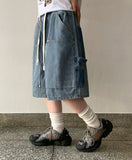 [unisex] Renhi Stripe Banding Denim Bermuda Pants