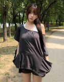 Ribe Shirred Boat Neck Pocket Short Sleeve