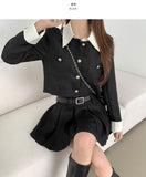 Tweed Two-Piece Crop Jacket Belt Mini Skirt Pants Set