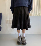 Potto Cotton Frill Tiered Banding Midi Skirt