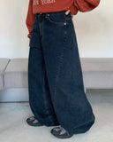 Leteen diagonal cut denim wide pants