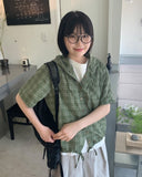 Misito Check String Hood Short Sleeve Shirt