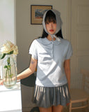 Polat Dot Pintuck Collar Short Sleeve T-Shirt