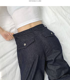 Back Pocket Non-Fade Summer Cooling Banding Hem Slit Wide Denim Pants