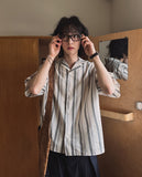 eddieroll pleated striped half shirt
