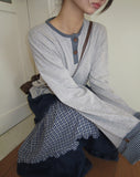 Mion Stripe Color Matching Point Long Sleeve T-shirt