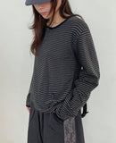 [BAONHAUS] Felts Stripe Henley Neck Long Sleeve Tee