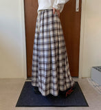 Celine Pintuck Cotton Check Banding Long Skirt
