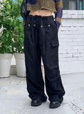 Minut two-way button strap long wide slacks