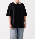 Double Cotton Two Tone Collar Short Sleeve Tee
