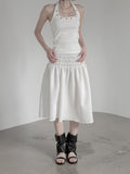 Seersucker smocked midi skirt