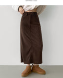 Back Slit Brushed Corduroy H-line Banding Long Skirt