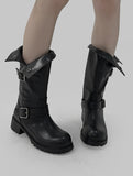 1132 Fold Buckle Middle Boots (4 cm)