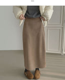 Banding Suede H-line Back Slit Long Skirt