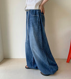 Ryuiki string washing wide denim pants