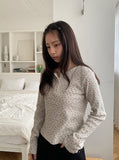 Shuji Flower Waffle Henley Neck Long Sleeve Tee