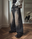 LookPain Cat Wash Wide Denim Pants