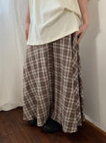 Hari Check Unbalanced Slit Long Skirt