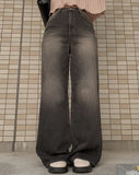 Cantor Black Blue Washing Wide Denim Pants