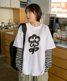 Tenshima Flower Stripe Layered Over Long Sleeve Tee