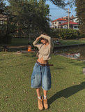 Ain Cutting Cargo Bermuda Denim Pants