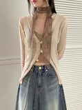Gabel damage slit button long sleeve cardigan